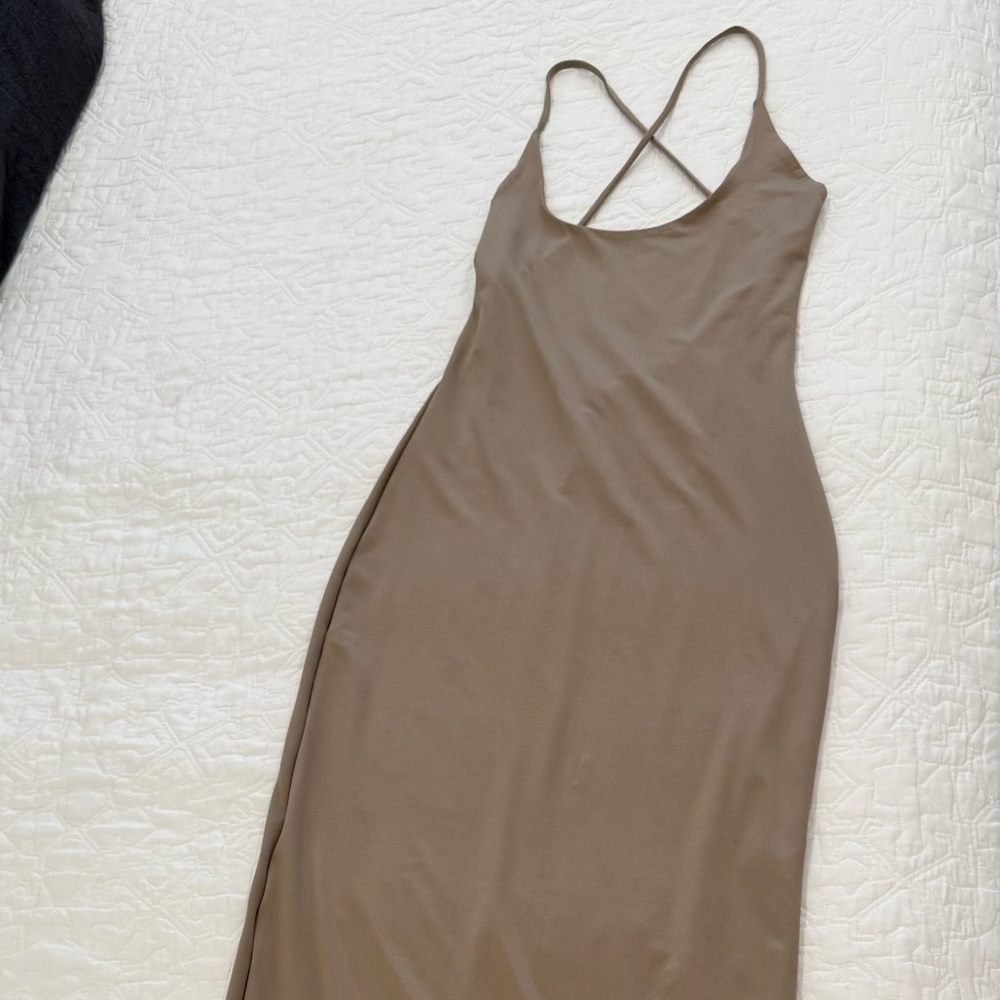 Mahina Tan Sheath Dress Halter Backless